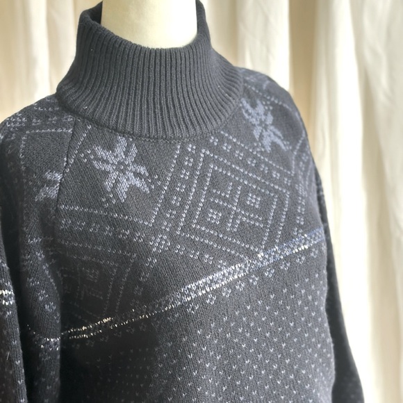 🍦SUNDAE SPRING SALE🍦SNOWFLAKE SWEATER Luxe Navy Wool Metallic We Norwegians XS - Picture 3 of 15